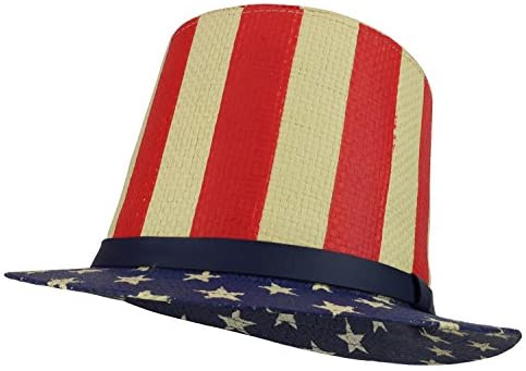 Trendy Apparel Shop USA Flag Printed Paper Straw Uncle Sam Top Hat