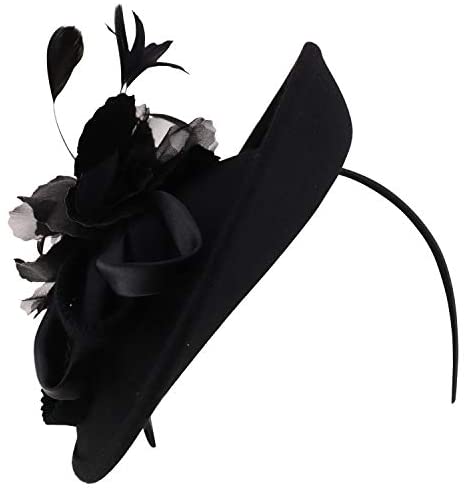 Trendy Apparel Shop Flower Trim Feather Loop Band Wool Fascinator Hat