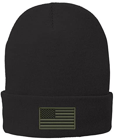 Trendy Apparel Shop US American Flag Olive Embroidered Winter Folded Long Beanie
