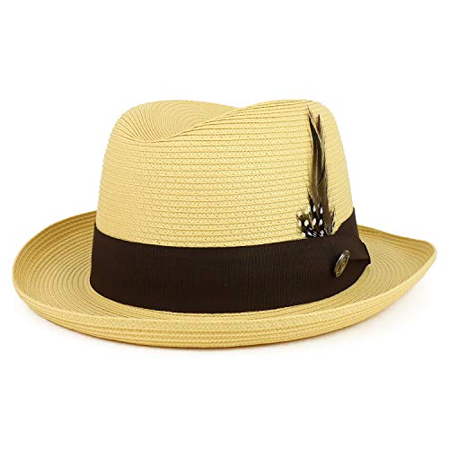Trendy Apparel Shop Men's Feather Grosgrain hat Band Paper Braid Fedora Hat