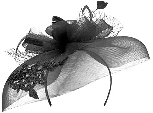 Trendy Apparel Shop Horsehair Lace Overlay Fascinator with Flower Loops Mesh Net