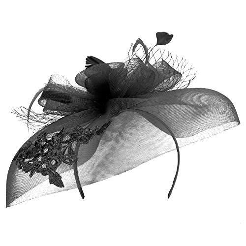 Trendy Apparel Shop Horsehair Lace Overlay Fascinator with Flower Loops Mesh Net