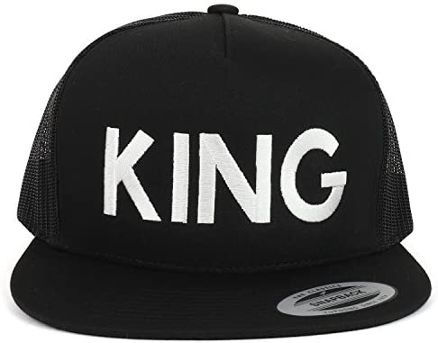 Trendy Apparel Shop King and Queen Embroidered 5 Panel Flat Bill Mesh Cap