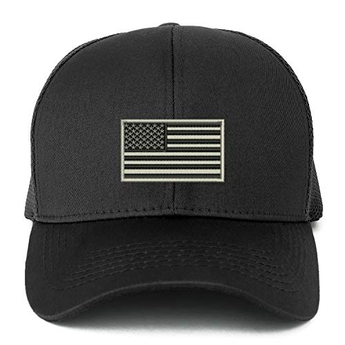 Trendy Apparel Shop XXL USA Grey Flag Embroidered Structured Trucker Mesh Cap
