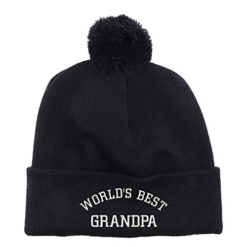 Trendy Apparel Shop World's Best Grandpa Embroidered Solid Winter Cuff Beanie Hat with Pom Pom