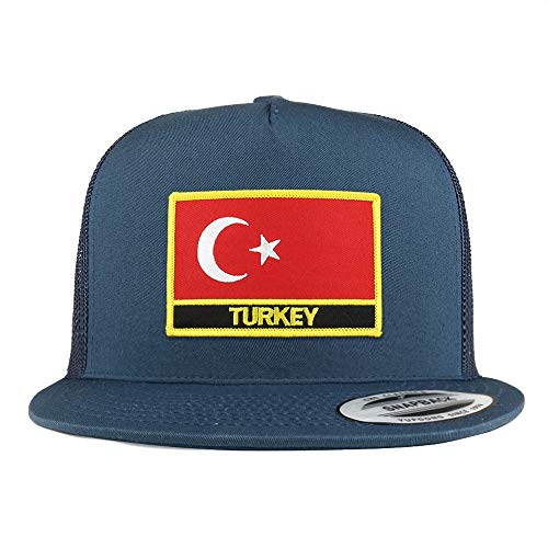 Trendy Apparel Shop Turkey Flag 5 Panel Flatbill Trucker Mesh Snapback Cap