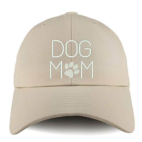 Trendy Apparel Shop Dog Mom with Paw Embroidered Low Profile Soft Cotton Dad Hat Cap