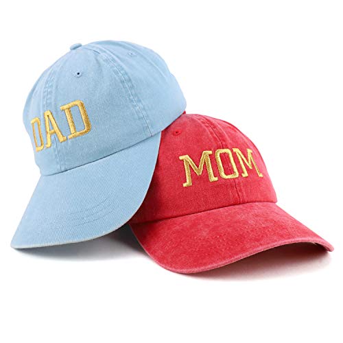 Trendy Apparel Shop Capital Gold Thread Mom and Dad Pigment Dyed 2 Pc Cap Set