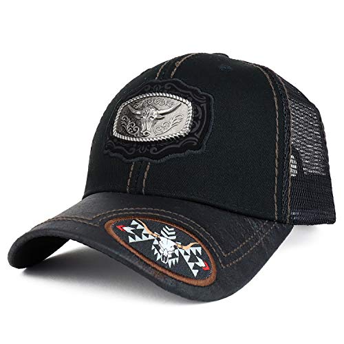Trendy Apparel Shop Metallic Ox Bull Logo Badge Trucker Mesh Baseball Cap