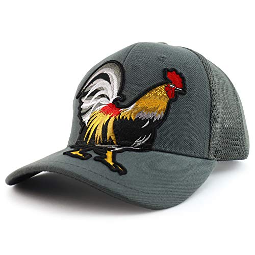 Trendy Apparel Shop Cock Rooster Embroidered Structured Trucker Mesh Cap