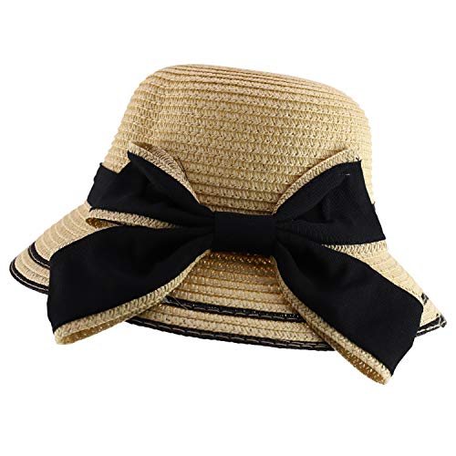 Trendy Apparel Shop Youth Girl's Bow Trim Paper Braid Cloche Sun Hat