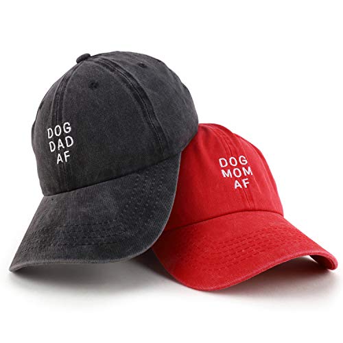 Trendy Apparel Shop Dog Mom and Dad AF Pigment Dyed Couple 2 Pc Cap Set