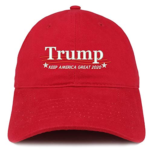 Trendy Apparel Shop Trump Keep America Great 2020 Wavy Embroidered 100% Cotton Adjustable Cap Dad Hat