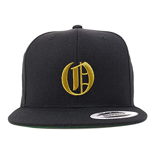 Trendy Apparel Shop Old English Gold O Embroidered Snapback Flatbill Baseball Cap