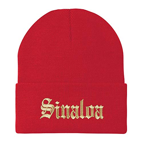 Trendy Apparel Shop Old English Sinaloa Gold Embroidered Acrylic Knit Beanie Cap