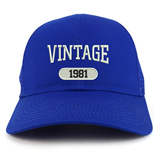 Trendy Apparel Shop Vintage 1981 Embroidered 40th Birthday High Profile High Profile Trucker Mesh Cap