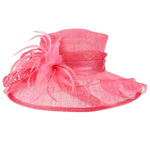 Trendy Apparel Shop Loops Feather Flower Decorated Kentucky Derby Sinamay Hat