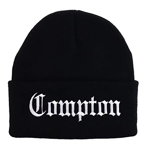 Trendy Apparel Shop Compton Old English Font Embroidered Long Cuff Beanie