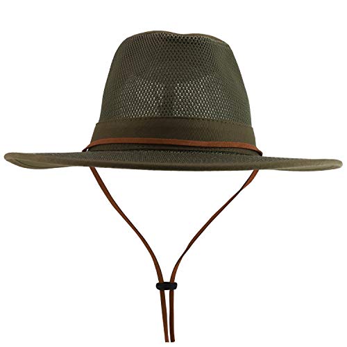 Trendy Apparel Shop Men's Cotton Canvas Mesh Crown Wide Brim Outback Hat