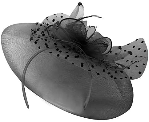 Trendy Apparel Shop Horsehair Beaded Fascinator with Polka Dot Mesh Feather Net