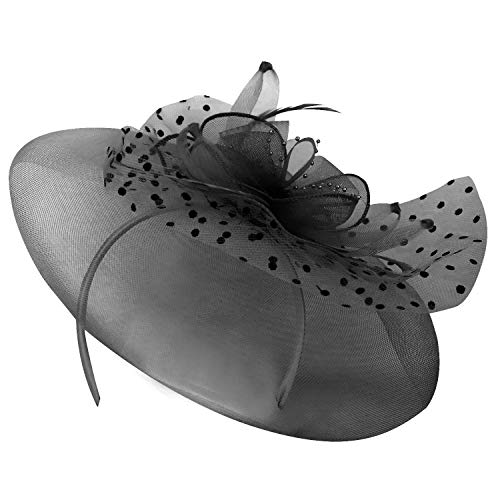 Trendy Apparel Shop Horsehair Beaded Fascinator with Polka Dot Mesh Feather Net