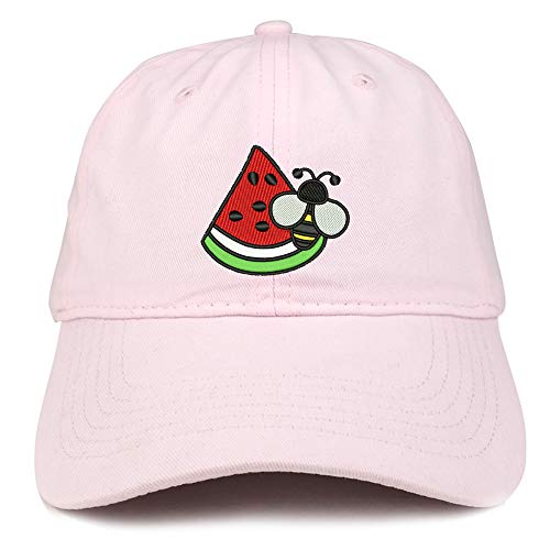 Trendy Apparel Shop Bee and Watermelon Embroidered Soft Crown 100% Brushed Cotton Cap