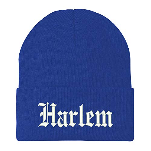 Trendy Apparel Shop Old English Font Harlem City Embroidered Winter Long Cuff Beanie