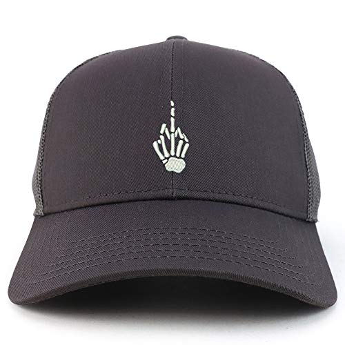 Trendy Apparel Shop Skeleton Middle Finger Embroidered Mesh Back Baseball Cap