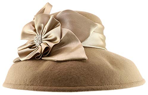 Trendy Apparel Shop Women's Rhinestone Trim Bow Satin Band Wool Dress Hat