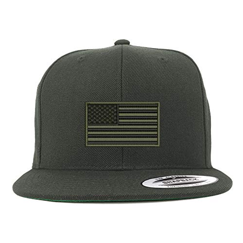 Trendy Apparel Shop Flexfit XXL USA Olive Flag Embroidered Structured Flatbill Snapback Cap