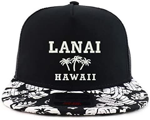 Trendy Apparel Shop Lanai Hawaii Embroidered Floral Bill Mesh Snapback Cap - Black