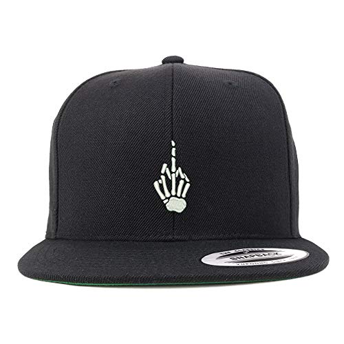 Trendy Apparel Shop Skeleton Middle Finger Embroidered Flat Bill Snapback Cap
