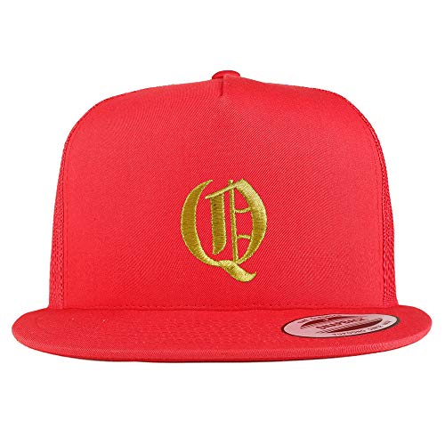 Trendy Apparel Shop Old English Gold Q Embroidered 5 Panel Flatbill Trucker Mesh Cap