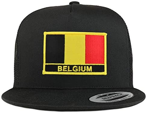 Trendy Apparel Shop Flexfit XXL Belgium Flag 5 Panel Flatbill Trucker Mesh Snapback Cap