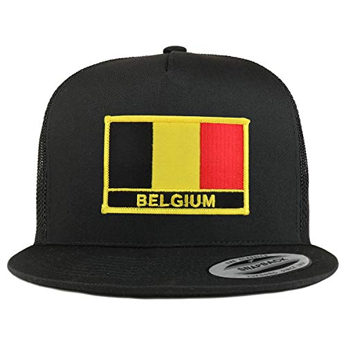 Trendy Apparel Shop Flexfit XXL Belgium Flag 5 Panel Flatbill Trucker Mesh Snapback Cap