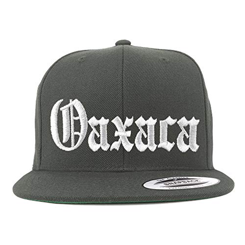 Trendy Apparel Shop Old English Oaxaca White Embroidered Flatbill Snapback Baseball Cap