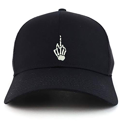 Trendy Apparel Shop Skeleton Middle Finger Embroidered Mesh Back Baseball Cap