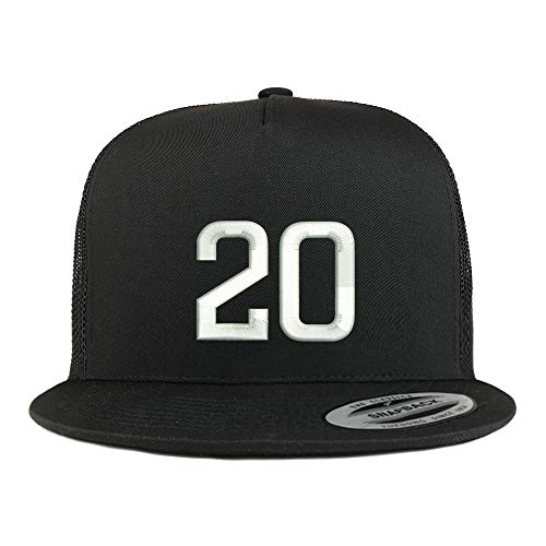Trendy Apparel Shop Number 20 Embroidered 5 Panel Flatbill Trucker Mesh Cap