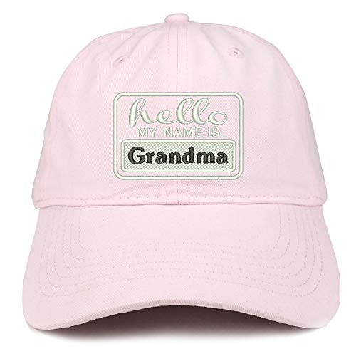 Trendy Apparel Shop Hello My Name is Grandma Soft Crown 100% Brushed Cotton Cap