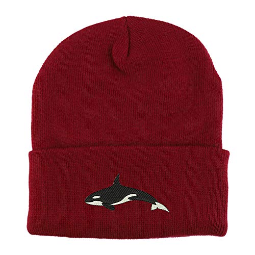 Trendy Apparel Shop Orca Killer Whale Embroidered Winter Long Cuff Beanie