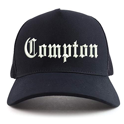 Trendy Apparel Shop Old English Compton City Embroidered Oversized 5 Panel XXL Trucker Mesh Cap
