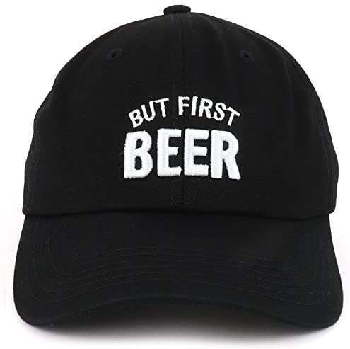 Trendy Apparel Shop But First Beer Text 3D Embroidered Cotton Baseball Cap