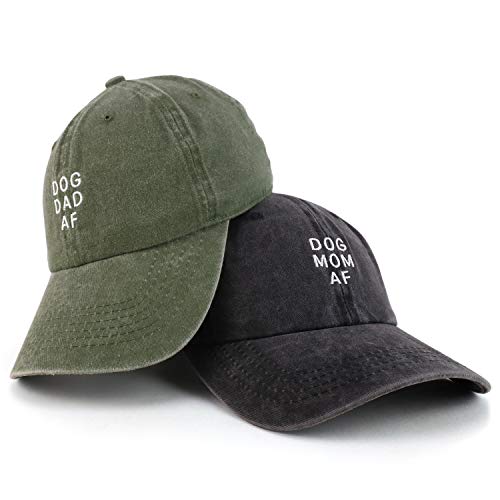 Trendy Apparel Shop Dog Mom and Dad AF Pigment Dyed Couple 2 Pc Cap Set