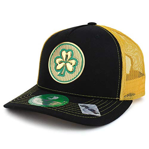 Trendy Apparel Shop High Frequency Three Leaf Clover 5 Panel Trucker Mesh Cap