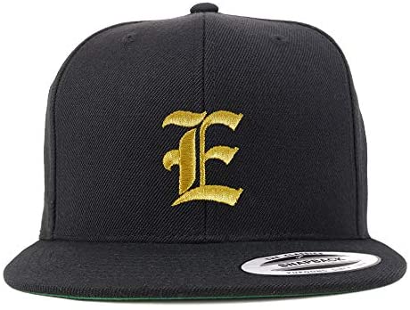 Trendy Apparel Shop Old English Gold E Embroidered Snapback Flatbill Baseball Cap