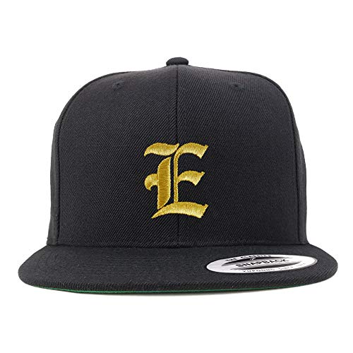 Trendy Apparel Shop Old English Gold E Embroidered Snapback Flatbill Baseball Cap