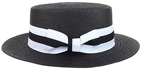 Trendy Apparel Shop Striped Grosgrain Ribbon Band Straw Fashion Boater Hat