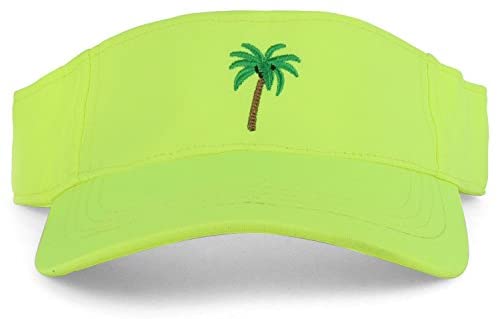 Trendy Apparel Shop Palm Tree Embroidered Neon Color Sun Visor Cap