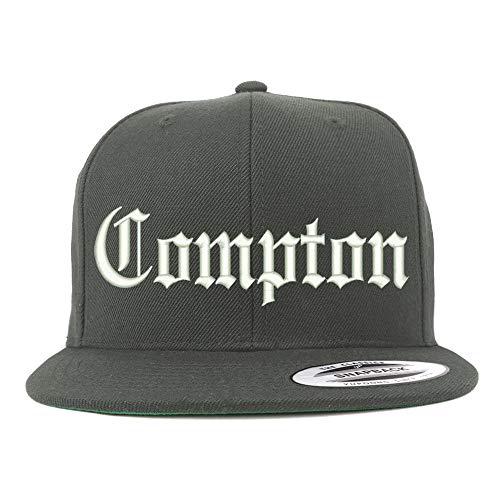 Trendy Apparel Shop Old English Font Compton City Embroidered Flat Bill Cap
