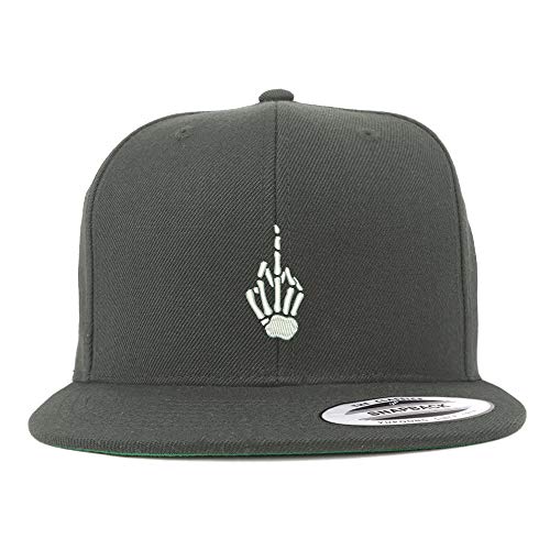 Trendy Apparel Shop Skeleton Middle Finger Embroidered Flat Bill Snapback Cap